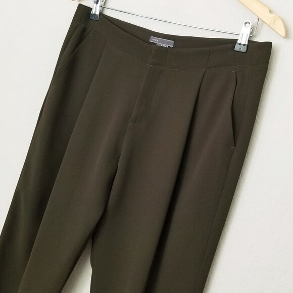 Vince Olive Green Pleated Front Crepe Jogger Pants Size 6 Ankle Crop Flowy $195 - Picture 12 of 14